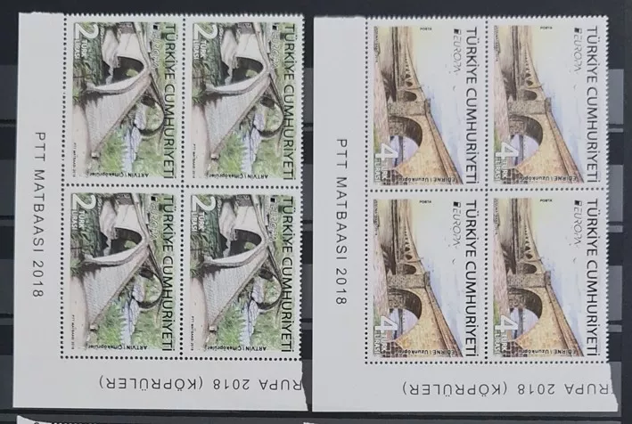 2018 AVRUPA TARİHİ KÖPRÜLER EUROPA CEPT 4’LÜ KÖŞE BLOK MNH 