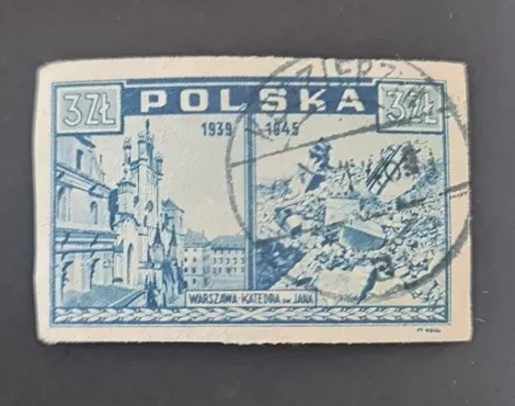 Polonya 1945 Varşova Suçluyor Aziz John Katedrali 3 Zł Dantelsiz Pul