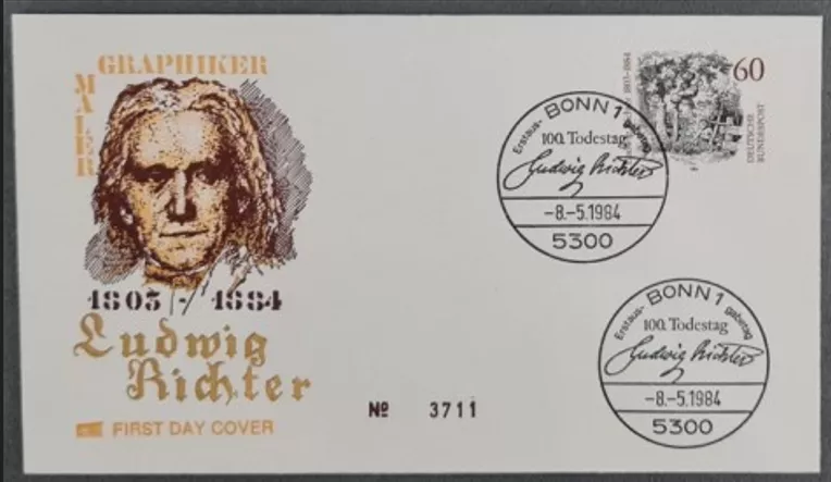 Almanya 1984 Ludwig Richter’in ölüm yıldönümü FDC, Bonn