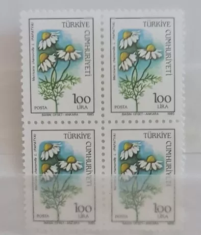 TÜRKİYE 1985 KIR ÇİÇEKLERİ KONULU SÜREKLİ SERİ, 100 LİRA MNH 4’LÜ BLOK