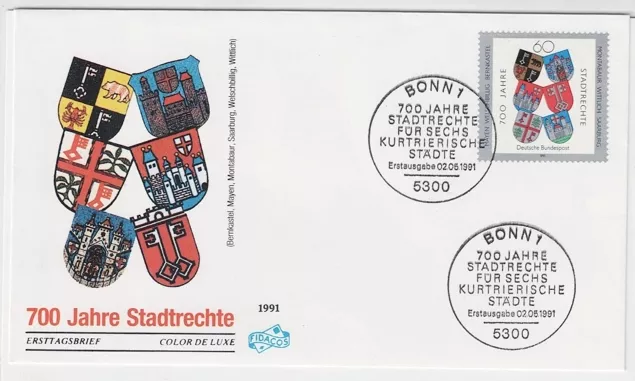 Almanya 1991 Mayen, Welschbillig, Bernkastel, Montabaur, Wittlich ve Saarburg’un 700 yıllık şehir hakları  FDC