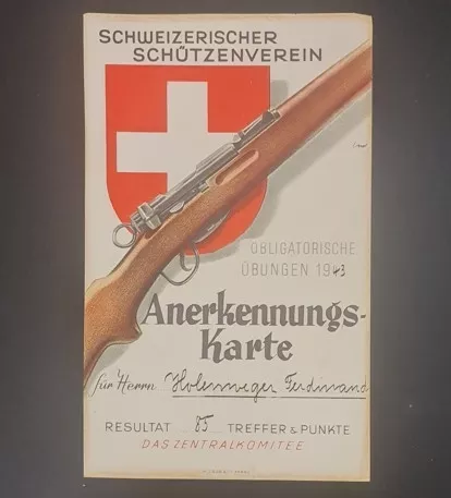 1943 İsviçreli Atıcılar Derneği (Schweizerischer Schützenverein) Atış Sertifikası, 2. Dünya savaşı dönemi.