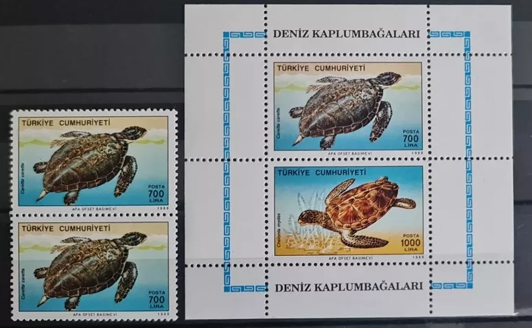 1989 DENİZ KAPLUMBAĞALARI BLOK + BLOK İÇİ MNH