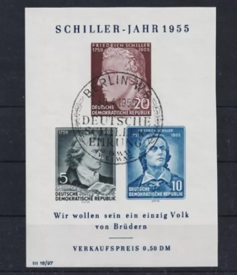 1955 DDR Friedrich Schiller Pul Bloğu (Damgalı)