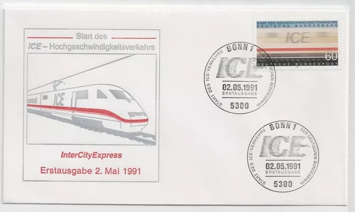 Almanya 1991 Demiryolları’nın yüksek hızlı tren seferlerinin başlaması FDC