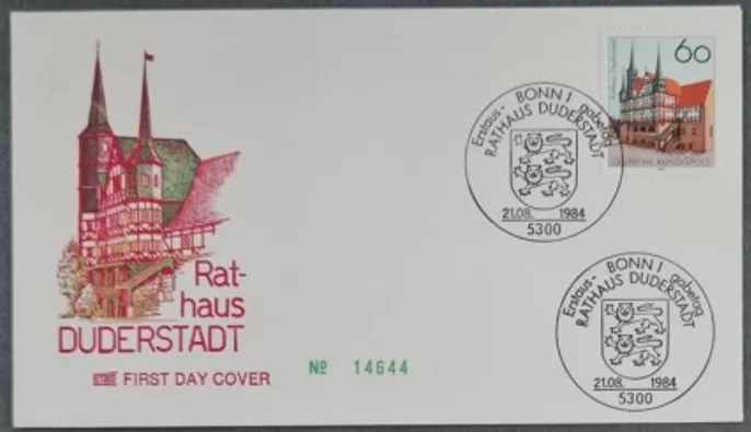 Almanya 1984 Rathaus Duderstadt FDC, Bonn