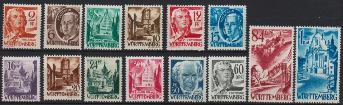 Almanya 1947-48 Fransa Bölgesi, Wuttenberg Mnh Tam Seri
