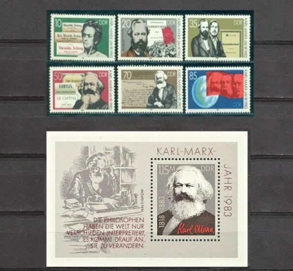  ALMANYA DDR 1983 KARL MARX PUL + BLOK TAM SET