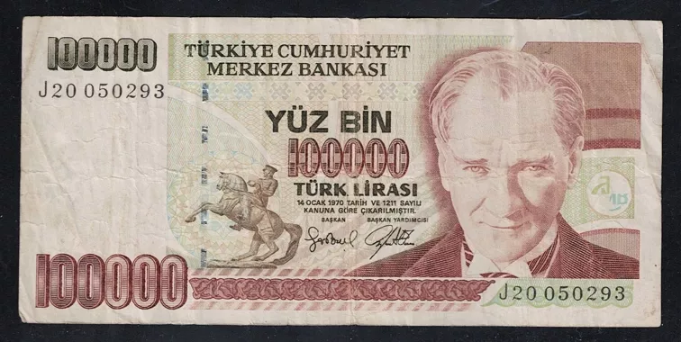 7.Emisyon 3.Tertip 100.000 Lira, J20 TEMİZ