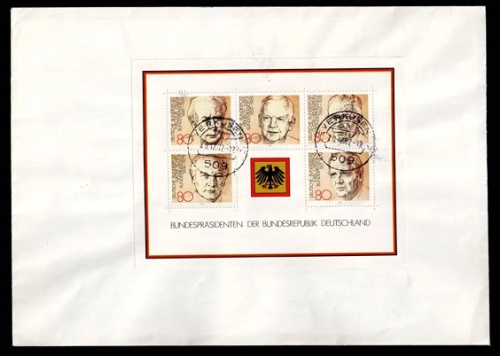 Almanya Federal Cumhurbaşkanları (Bundespräsidenten der Bundesrepublik Deutschland) temalı 1994 tarihli hatıra pul bloklu zarf