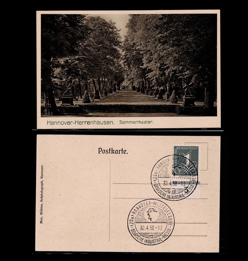 Hannover Herrenhausen 1958 Endüstri Fuarı Damgalı Kart