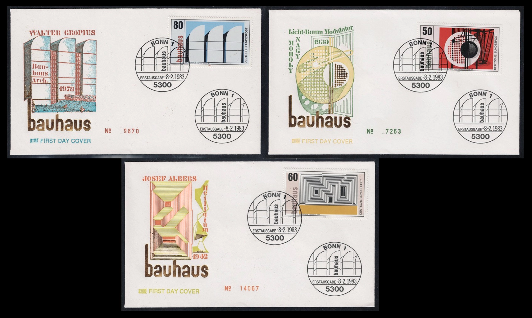 Almanya 1983 Bauhaus Moholy-Nagy Josef Albers FDC, Bonn 