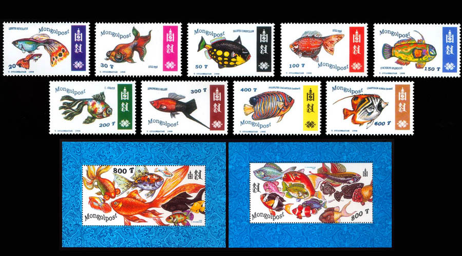 MOĞOLİSTAN 1998 BALIKLAR-TROPİKAL BALIKLAR BLOK+SERİ TAM SET